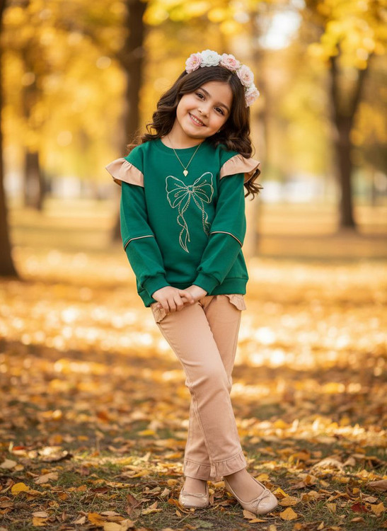 ست سبز گلدوزی پاپیون