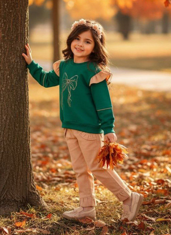 ست سبز گلدوزی پاپیون